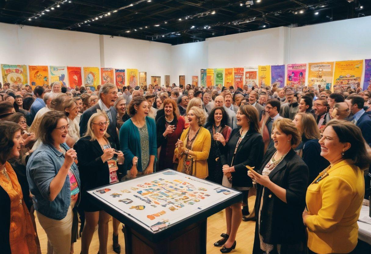 A vibrant scene of a diverse group of enthusiastic bidders at a lively auction, showcasing a mix of unique items like vintage toys, fine art, and jewelry. The mood is upbeat with bright colors, smiles on faces, and raised paddles, emphasizing the excitement of bidding. In the background, a beautifully designed auctioneer podium with an eye-catching banner that reads 'Unlocking Optimism'. The overall vibe conveys a sense of celebration and strategy in auction participation. vibrant colors. super-realistic. dynamic composition.